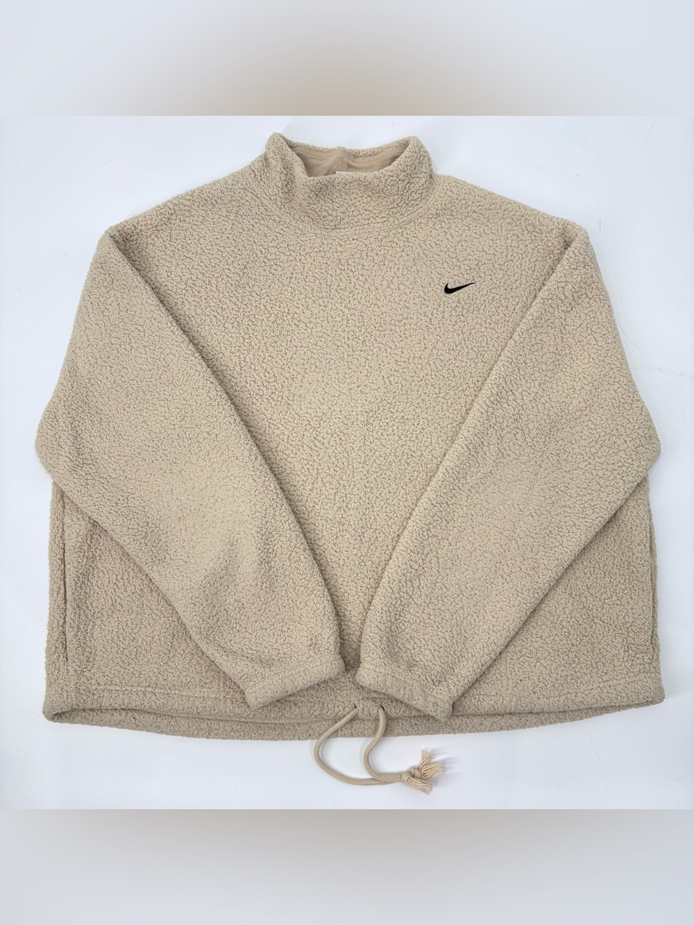 Nike Therma-FIT Women's Cream Cozy Sherpa Fleece Mock Neck Pullover